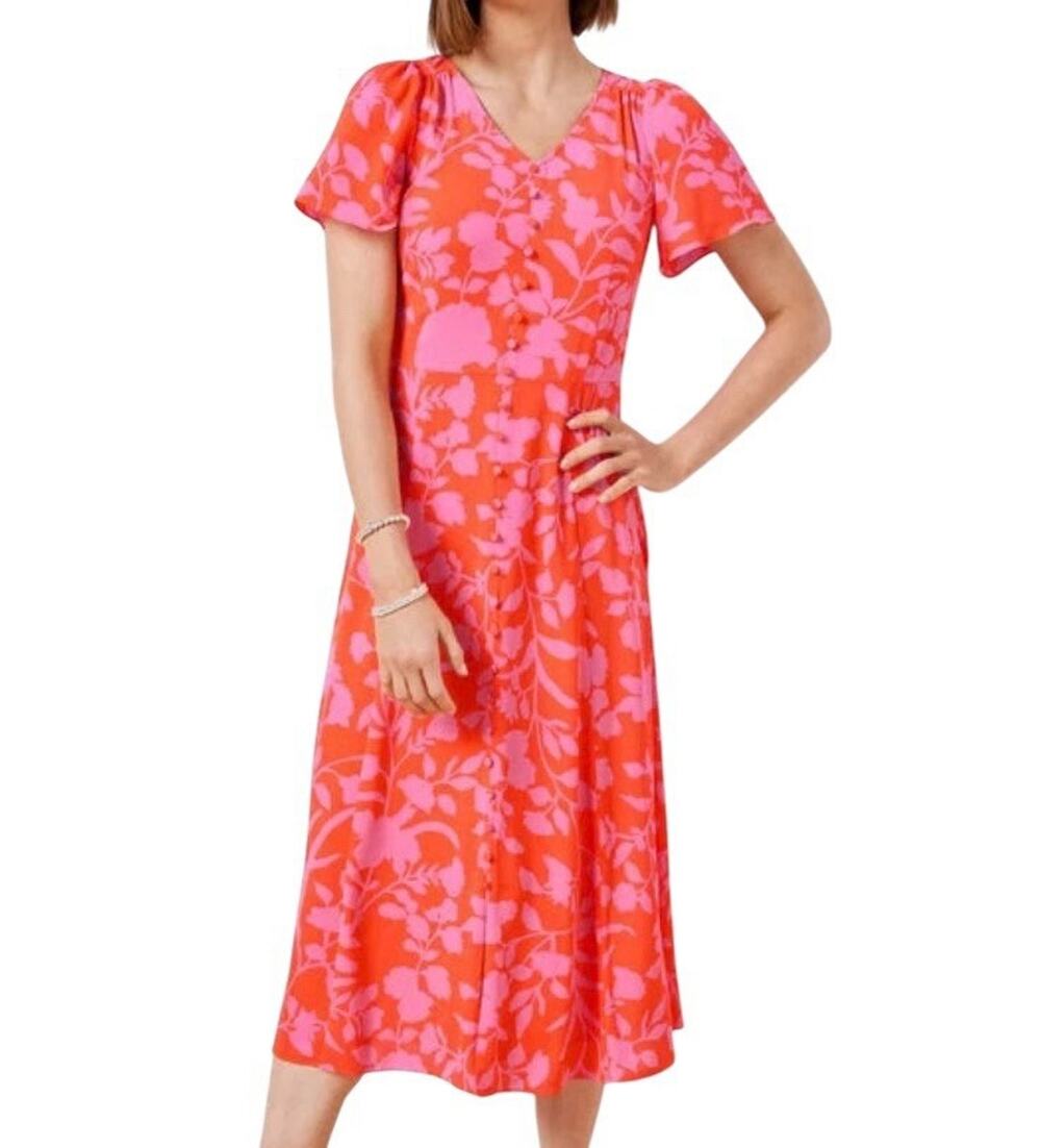 Talbots Women's Size 14 Silhouette Garden Flutter Sleeve Crepe Dress Back Zip